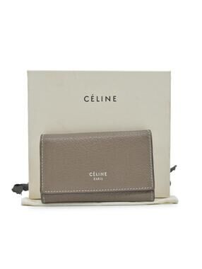 $490 CELINE Logo Leather 6 Ring Key Case Gray